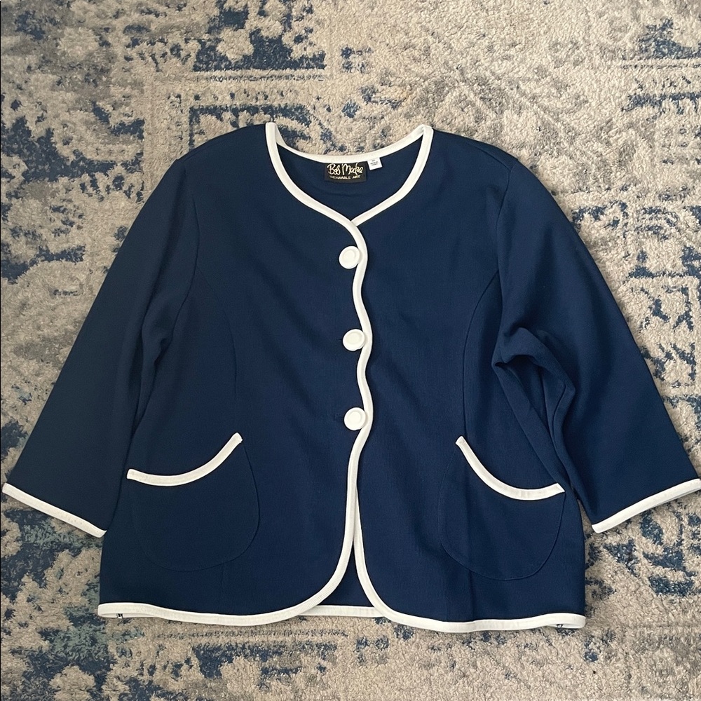 Vintage Bob Mackie Navy Cardigan with White Accents